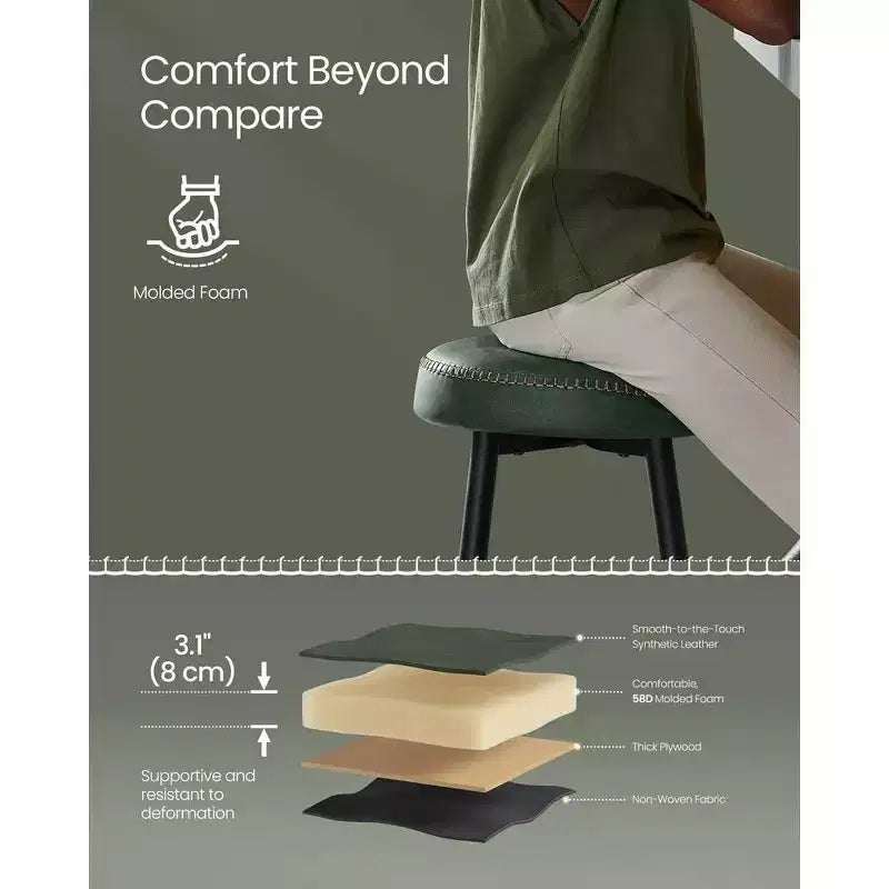 VASAGLE Collection EKHO - Lot de 2 tabourets de bar, tabourets de cuisine, tabourets de petit-déjeuner, cuir synthétique avec coutures, hauteur 63 cm