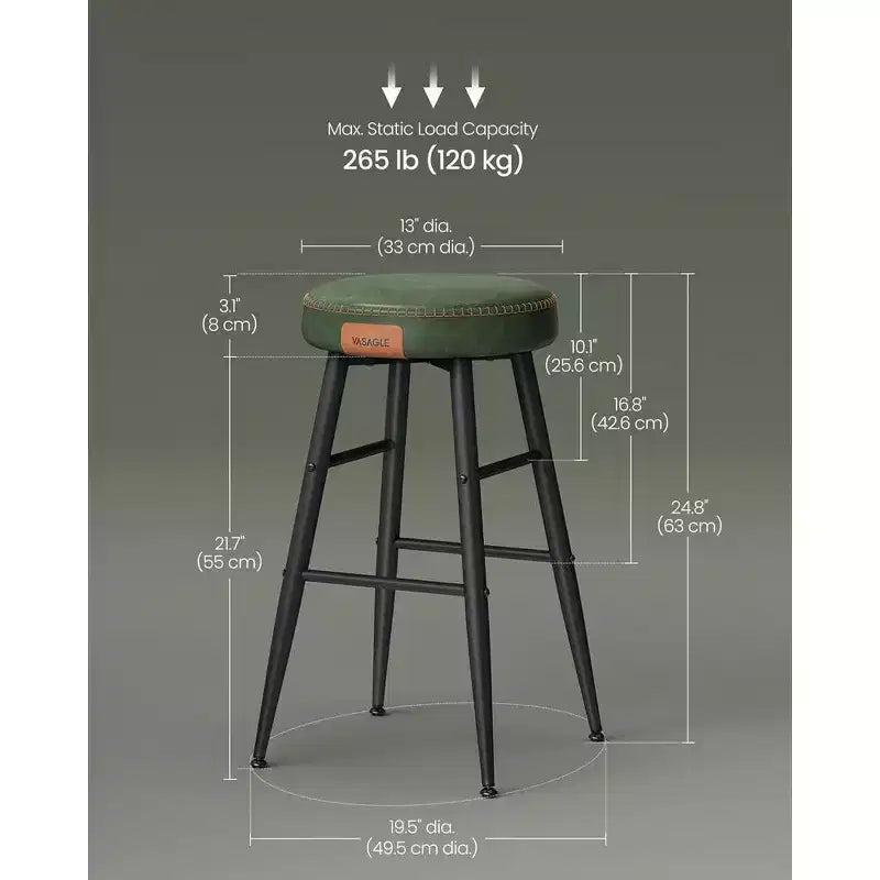 VASAGLE Collection EKHO - Lot de 2 tabourets de bar, tabourets de cuisine, tabourets de petit-déjeuner, cuir synthétique avec coutures, hauteur 63 cm