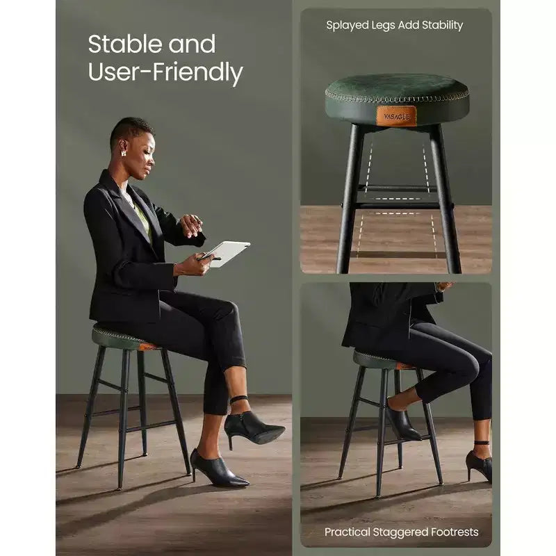 VASAGLE Collection EKHO - Lot de 2 tabourets de bar, tabourets de cuisine, tabourets de petit-déjeuner, cuir synthétique avec coutures, hauteur 63 cm