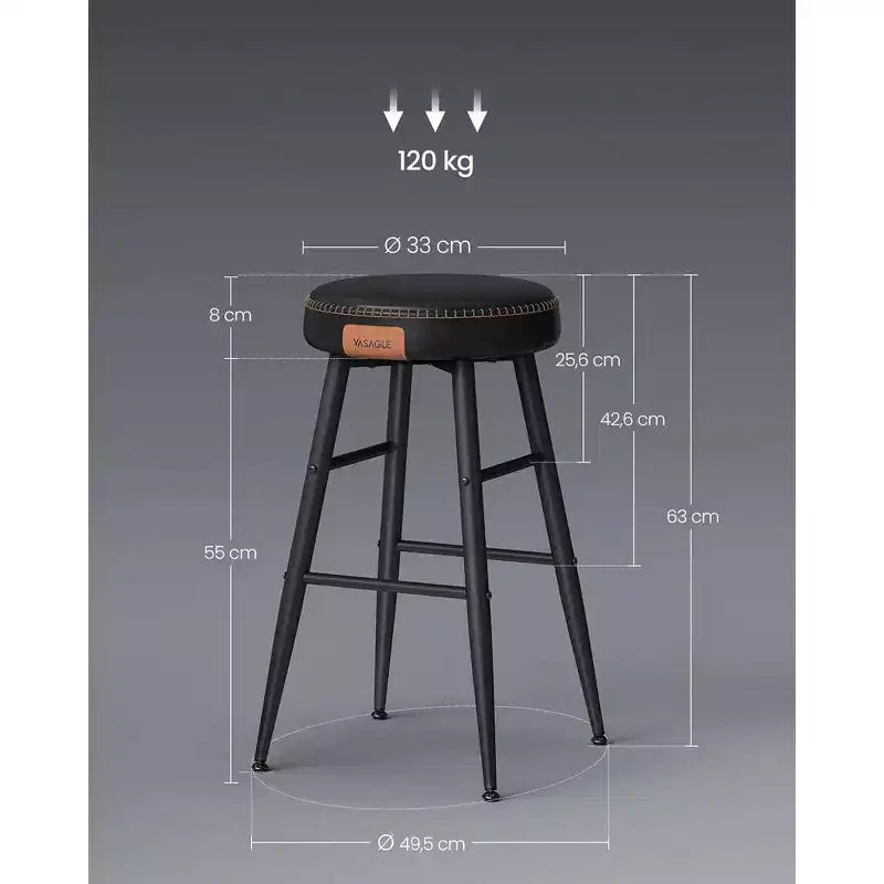 VASAGLE Collection EKHO - Lot de 2 tabourets de bar, tabourets de cuisine, tabourets de petit-déjeuner, cuir synthétique avec coutures, hauteur 63 cm