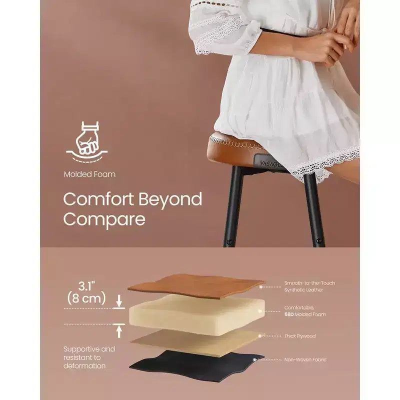 VASAGLE Collection EKHO - Lot de 2 tabourets de bar, tabourets de cuisine, tabourets de petit-déjeuner, cuir synthétique avec coutures, hauteur 63 cm