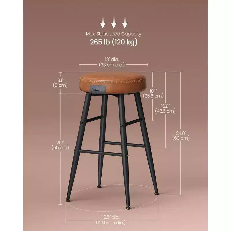 VASAGLE Collection EKHO - Lot de 2 tabourets de bar, tabourets de cuisine, tabourets de petit-déjeuner, cuir synthétique avec coutures, hauteur 63 cm