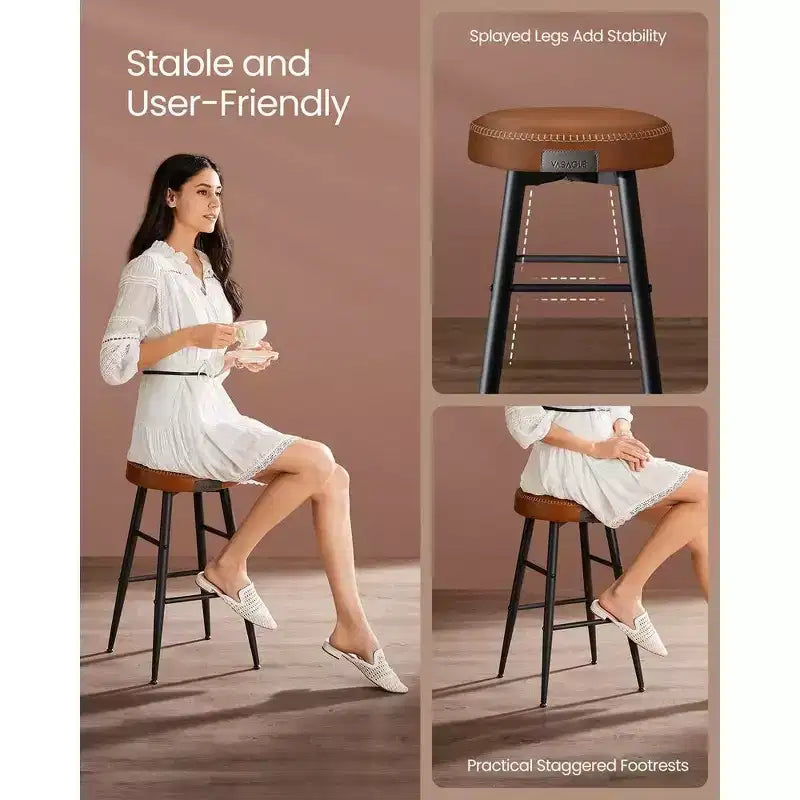 VASAGLE Collection EKHO - Lot de 2 tabourets de bar, tabourets de cuisine, tabourets de petit-déjeuner, cuir synthétique avec coutures, hauteur 63 cm