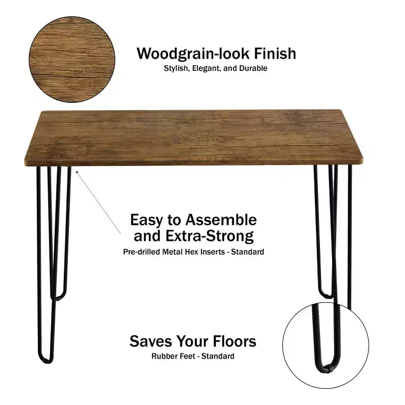 Bureau à domicile somptueux avec pieds épingle – Décoration d'intérieur de style industriel moderne – Aspect grain de bois et accents en acier
