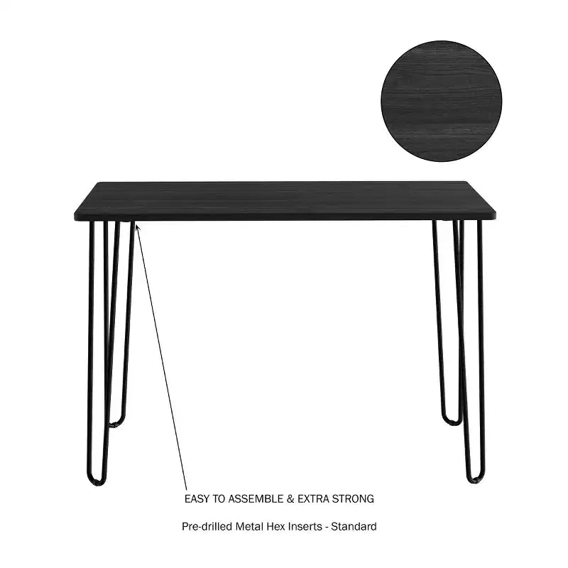 Bureau à domicile somptueux avec pieds épingle – Décoration d'intérieur de style industriel moderne – Aspect grain de bois et accents en acier