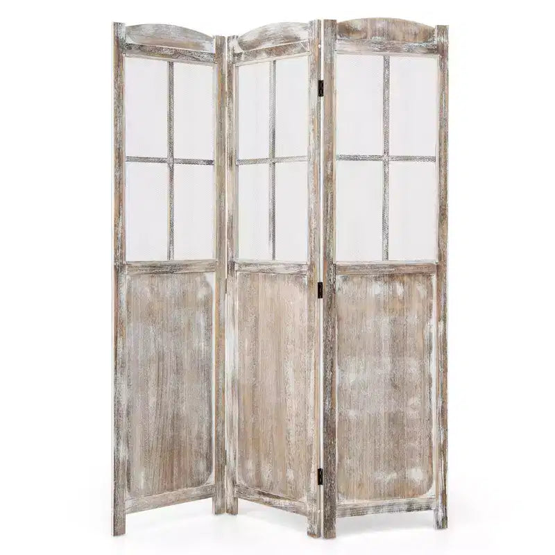 Costway Paravent rétro 3 panneaux pliable 183 cm Séparateur de pièce autoportant