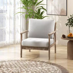 Costway Fauteuil moderne avec accoudoirs en bois d'hévéa massif, revêtements en tissu coton-lin