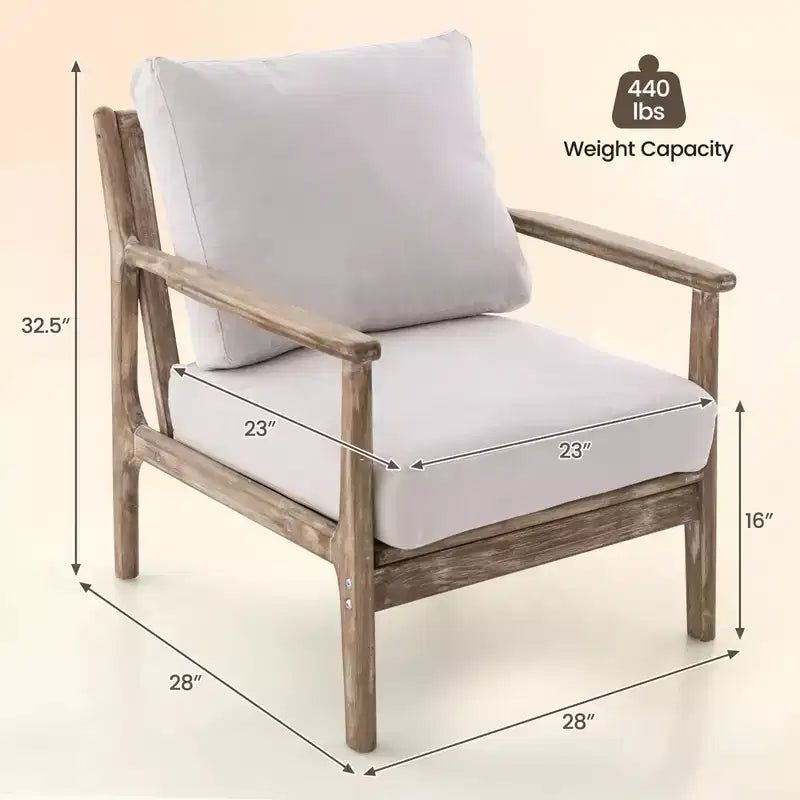 Costway Fauteuil moderne avec accoudoirs en bois d'hévéa massif, revêtements en tissu coton-lin