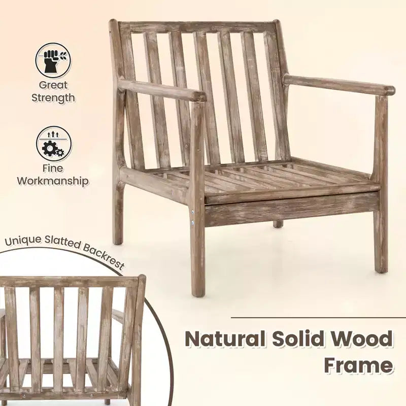Costway Fauteuil moderne avec accoudoirs en bois d'hévéa massif, revêtements en tissu coton-lin