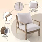 Costway Fauteuil moderne avec accoudoirs en bois d'hévéa massif, revêtements en tissu coton-lin