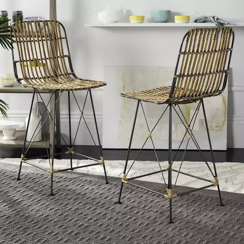 Minerva Tabouret de comptoir en osier (Lot de 2) - WIK6509 - Safavieh