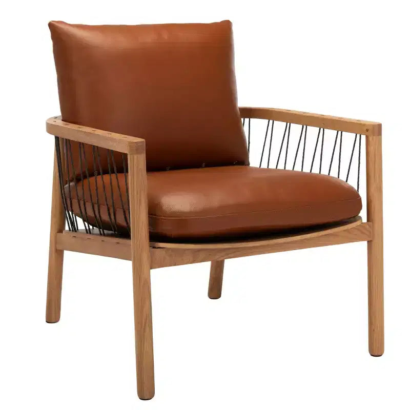 Fauteuil en cuir caramel Midcentury - SFV4515A - Marron - Safavieh Couture