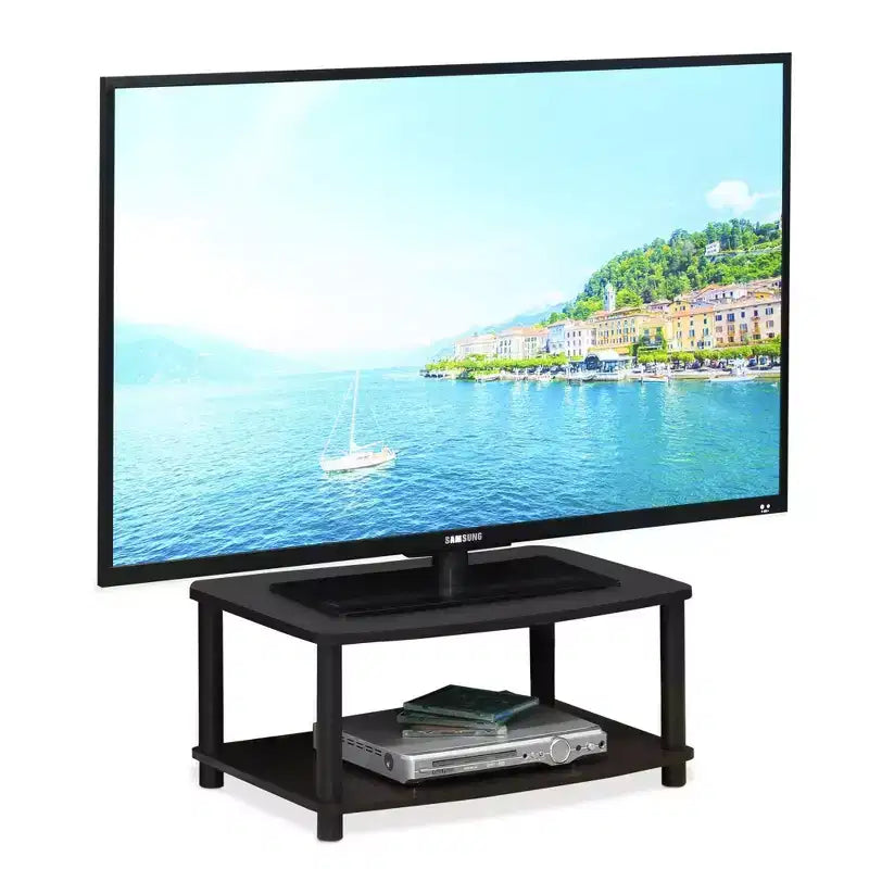 Meuble TV surélevé industriel Furinno sans outils avec 2 étagères de rangement ouvertes pour téléviseurs jusqu'à 25 pouces Noyer foncé