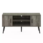 Meuble TV Furinno Mid-Century, console multimédia avec 2 armoires et étagères de rangement ouvertes pour téléviseurs jusqu'à 50 pouces, gris chêne français