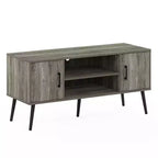Meuble TV Furinno Mid-Century, console multimédia avec 2 armoires et étagères de rangement ouvertes pour téléviseurs jusqu'à 50 pouces, gris chêne français