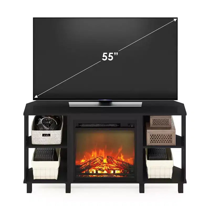 Furinno Meuble TV d'angle pour cheminée avec 4 compartiments de rangement ouverts pour TV jusqu'à 5 pouces, couleur Americano