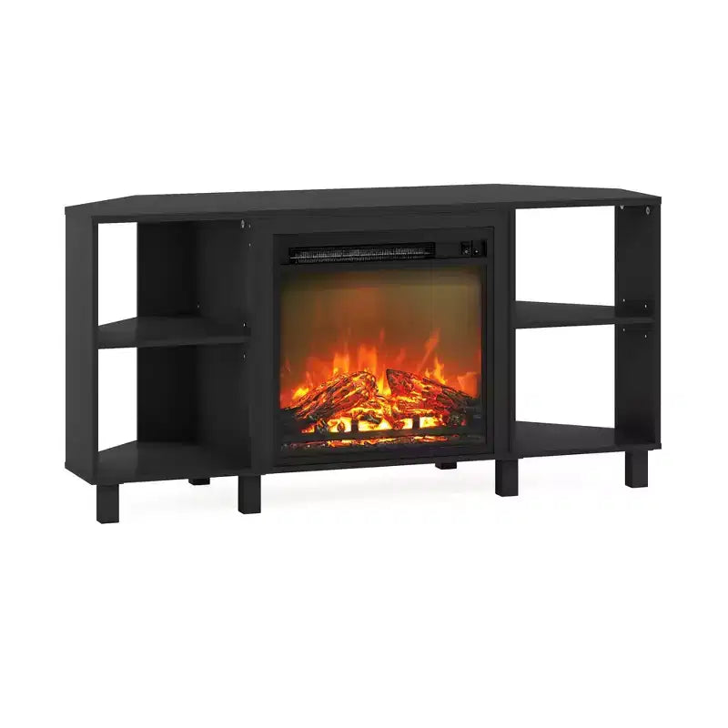 Furinno Meuble TV d'angle pour cheminée avec 4 compartiments de rangement ouverts pour TV jusqu'à 5 pouces, couleur Americano