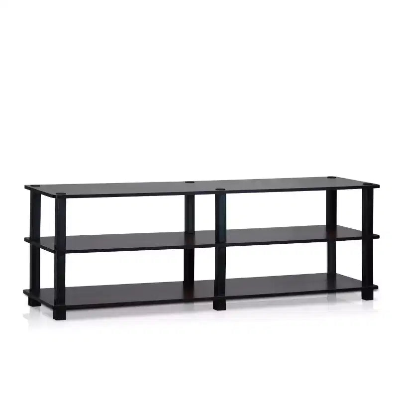 Meuble TV moderne à 3 niveaux Furinno, console, centre de divertissement média avec étagère de rangement ouverte, cerise foncée/noir