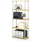 Furinno Bibliothèque décorative haute à 5 niveaux, étagère de rangement ouverte polyvalente pour salon et bureau, hêtre/blanc