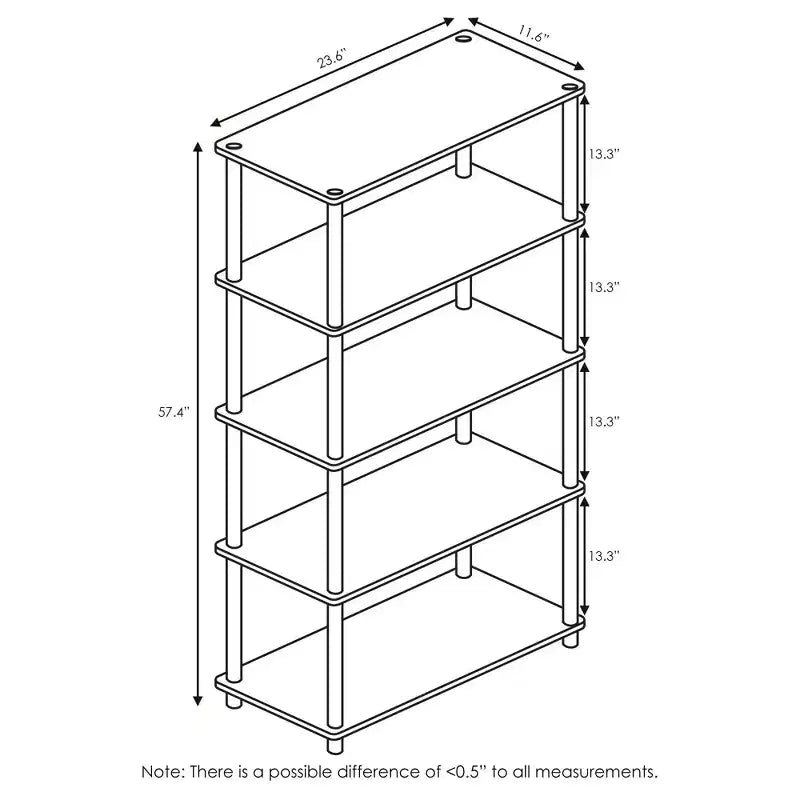 Furinno Bibliothèque décorative haute à 5 niveaux, étagère de rangement ouverte polyvalente pour salon et bureau, hêtre/blanc