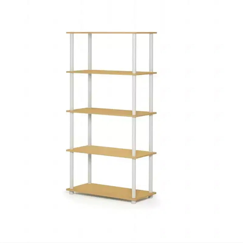 Furinno Bibliothèque décorative haute à 5 niveaux, étagère de rangement ouverte polyvalente pour salon et bureau, hêtre/blanc