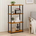Furinno 4-Tier Ladder Decorative Bookshelf Open Multipurpose Shelf Display Rack Bathroom Kitchen Entryway Storage Shelves,Light Cherry/Black