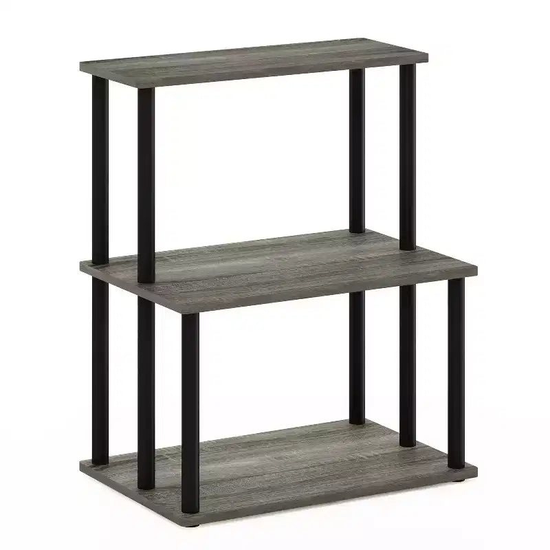 Furinno Étagère de Cuisine 3 Niveaux Type Échelle, Meuble de Rangement, Support Micro-Ondes, Étagères Ouvertes pour Cuisine, Salon et Rangement Domestique, Chêne Français Gris/Noir