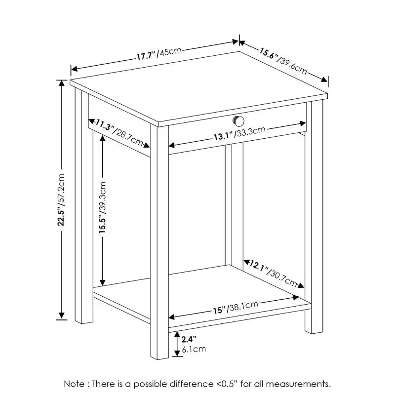 Furinno Table d'appoint canapé d'appoint mi-siècle avec tiroir et étagère de rangement ouverte, Americano