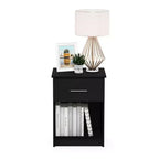 Furinno Mid-Century Nightstand Bedside End Table W/Drawer & Open Storage Cube,Americano