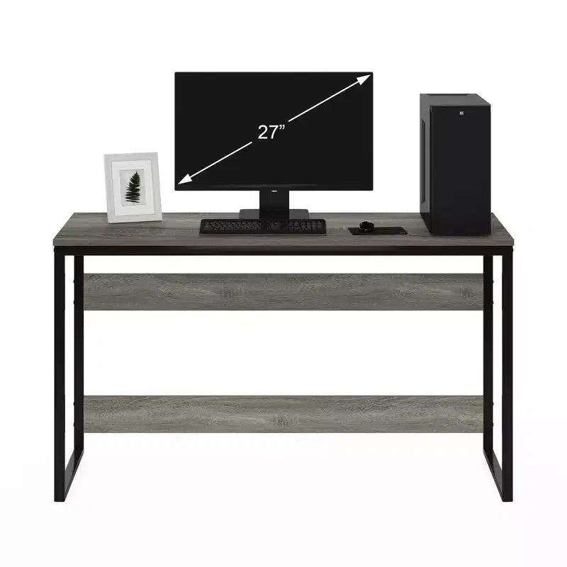 Furinno Modern 52'' Bureau d'ordinateur large Cadre métallique Table d'écriture pour l'étude et l'ordinateur portable Poste de travail de bureau à domicile, Chêne français gris