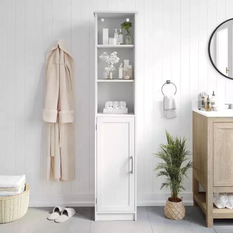 Meuble de rangement haut de salle de bain Flash Furniture Vega avec porte, étagère intérieure réglable et étagères supérieures ouvertes