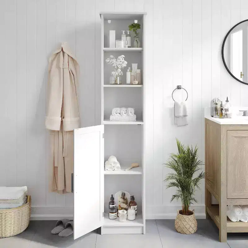 Meuble de rangement haut de salle de bain Flash Furniture Vega avec porte, étagère intérieure réglable et étagères supérieures ouvertes