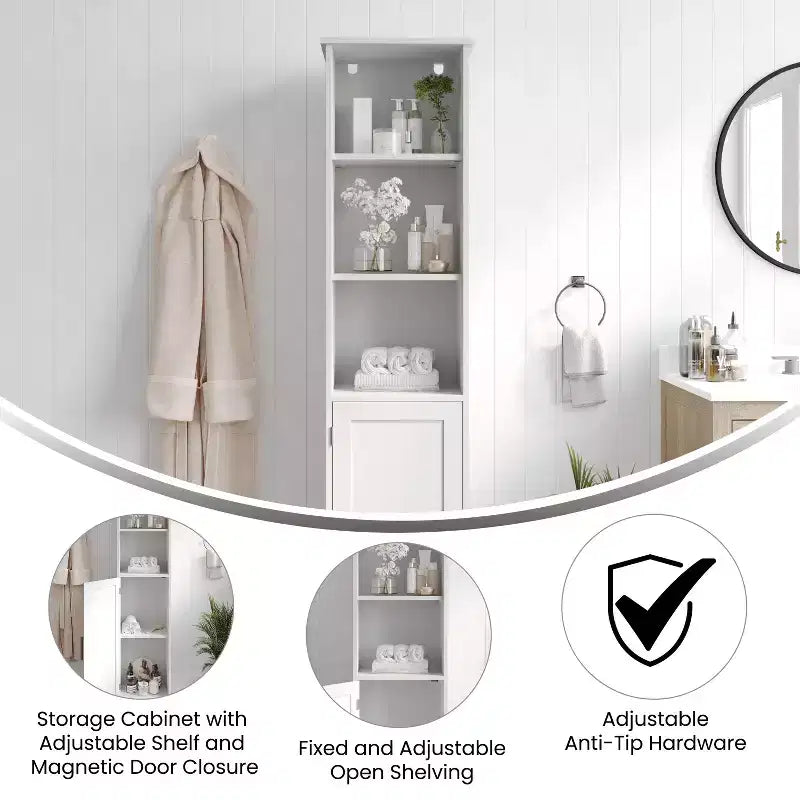 Meuble de rangement haut de salle de bain Flash Furniture Vega avec porte, étagère intérieure réglable et étagères supérieures ouvertes