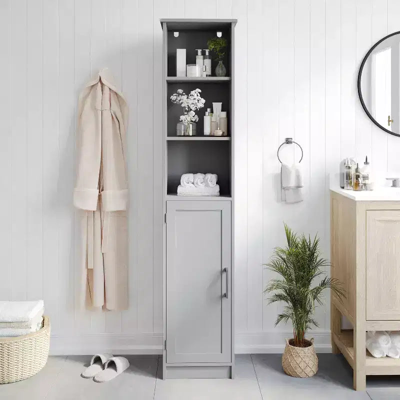 Meuble de rangement haut de salle de bain Flash Furniture Vega avec porte, étagère intérieure réglable et étagères supérieures ouvertes