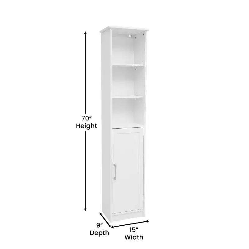 Meuble de rangement haut de salle de bain Flash Furniture Vega avec porte, étagère intérieure réglable et étagères supérieures ouvertes