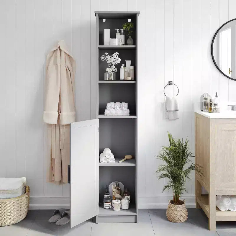 Meuble de rangement haut de salle de bain Flash Furniture Vega avec porte, étagère intérieure réglable et étagères supérieures ouvertes