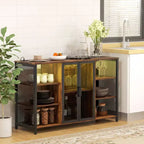 Meuble de bar HOMCOM avec station de recharge et lumières LED, casier à vin avec porte-verres, portes en maille, étagère réglable et 6 compartiments ouverts, marron