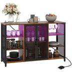 Meuble de bar HOMCOM avec station de recharge et lumières LED, casier à vin avec porte-verres, portes en maille, étagère réglable et 6 compartiments ouverts, marron