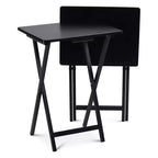 PJ Wood Ensemble de 6 tables pliantes polyvalentes en bois massif noir pour plateau-repas, snack ou bureau