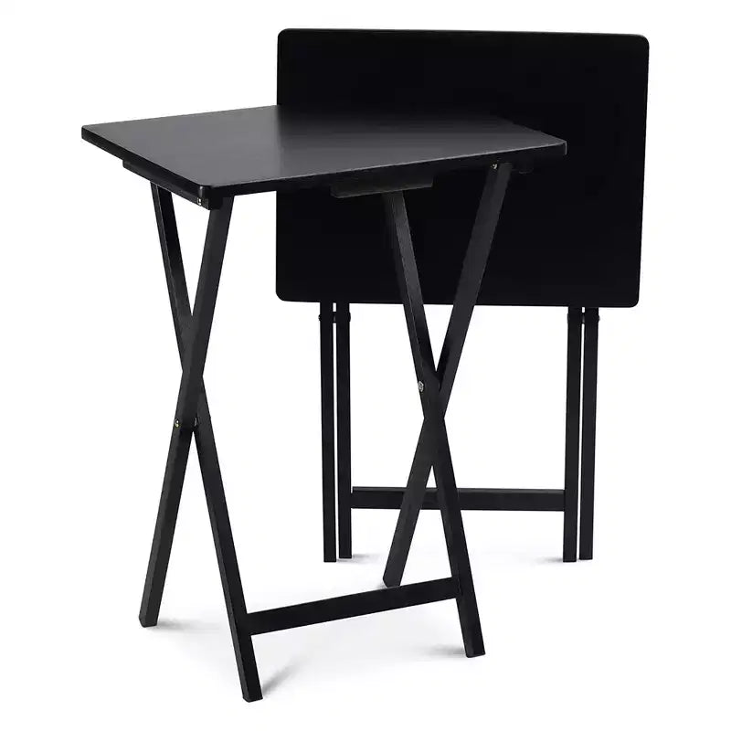 PJ Wood Ensemble de 6 tables pliantes polyvalentes en bois massif noir pour plateau-repas, snack ou bureau