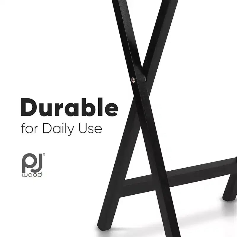 PJ Wood Ensemble de 6 tables pliantes polyvalentes en bois massif noir pour plateau-repas, snack ou bureau