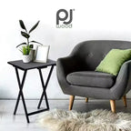 PJ Wood Ensemble de 6 tables pliantes polyvalentes en bois massif noir pour plateau-repas, snack ou bureau
