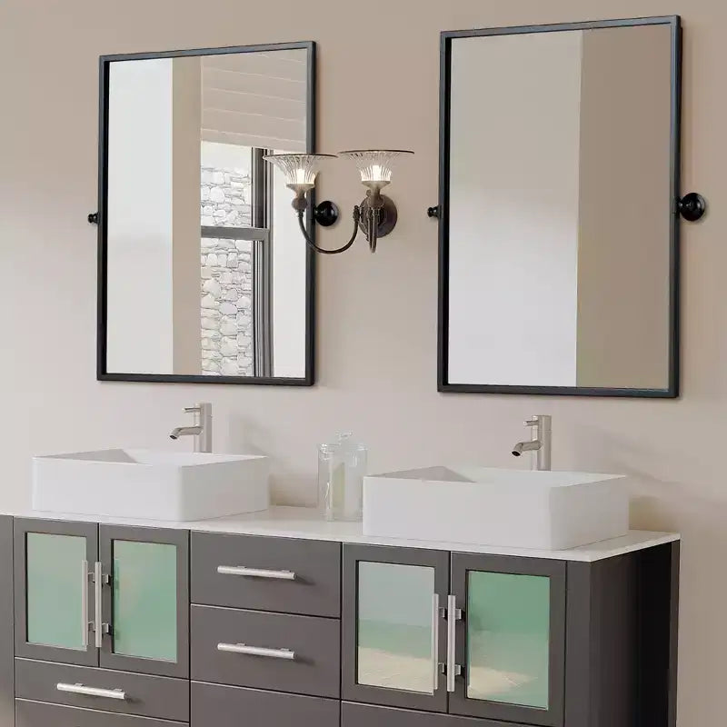 Miroir mural pivotant rectangulaire Dovelina en métal moderne pour salle de bain