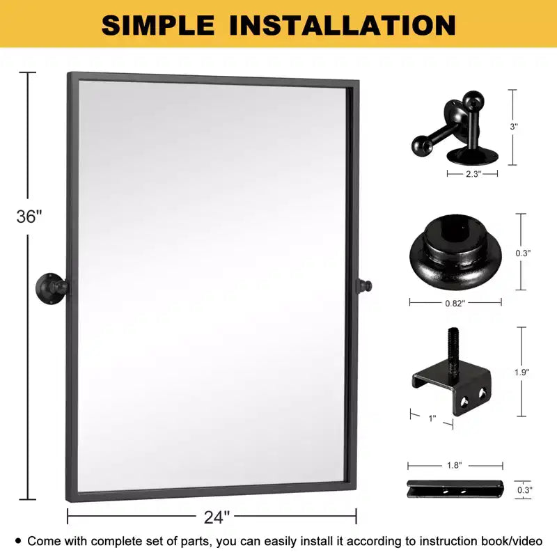 Miroir mural pivotant rectangulaire Dovelina en métal moderne pour salle de bain