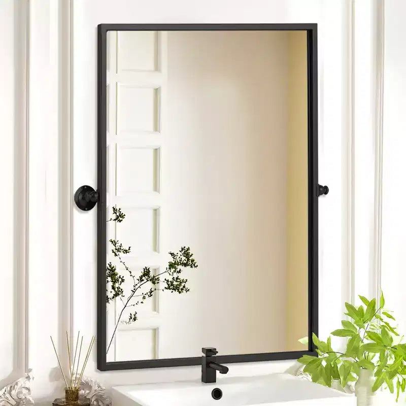 Miroir mural pivotant rectangulaire Dovelina en métal moderne pour salle de bain