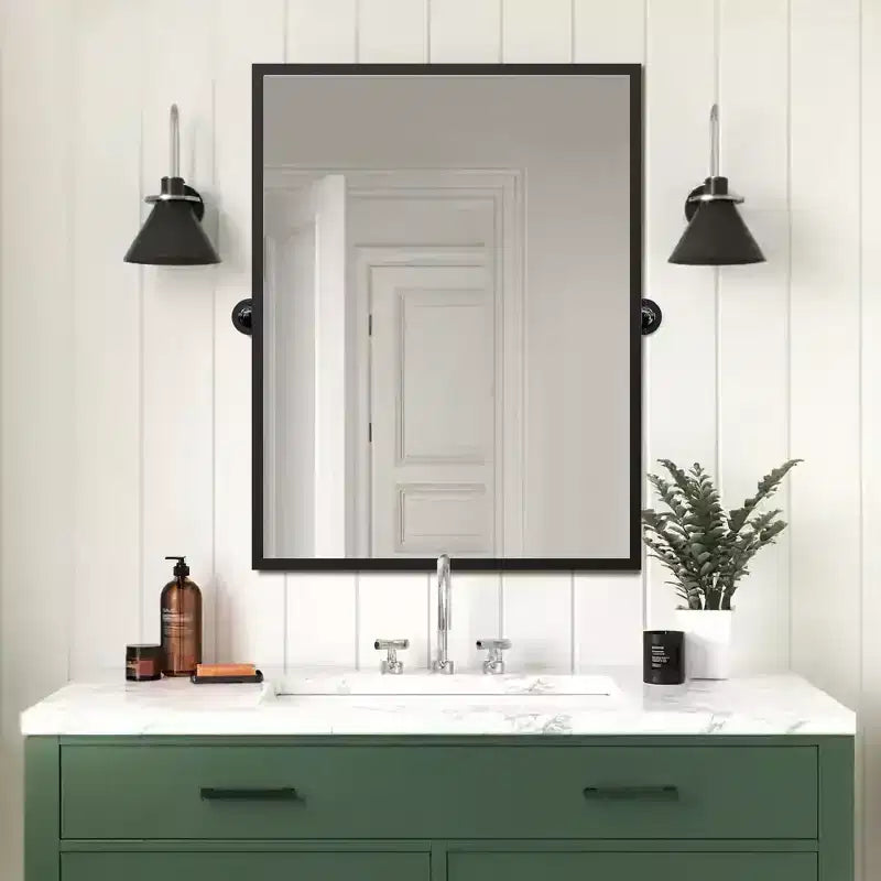 Miroir mural pivotant rectangulaire Dovelina en métal moderne pour salle de bain