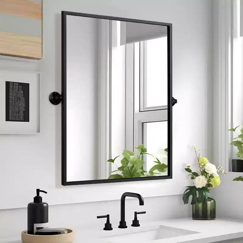 Miroir mural pivotant rectangulaire Dovelina en métal moderne pour salle de bain