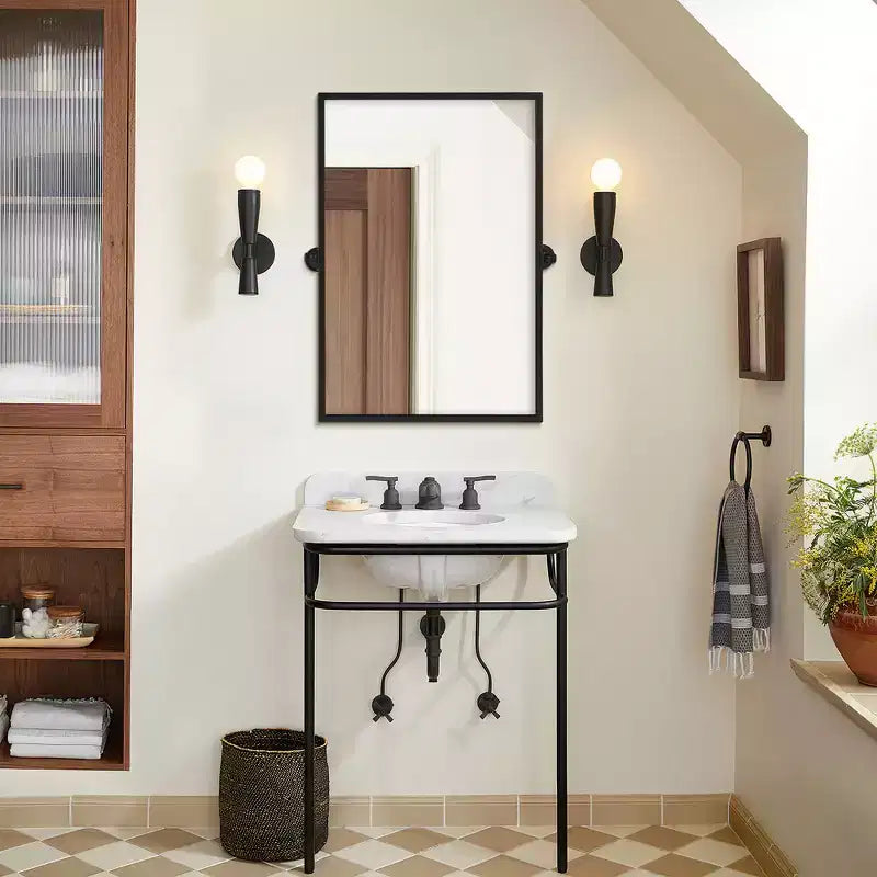 Miroir mural pivotant rectangulaire Dovelina en métal moderne pour salle de bain