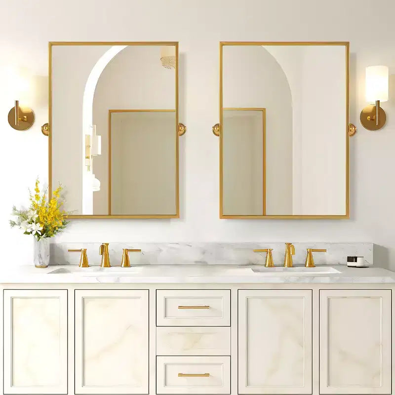 Miroir mural pivotant rectangulaire Dovelina en métal moderne pour salle de bain