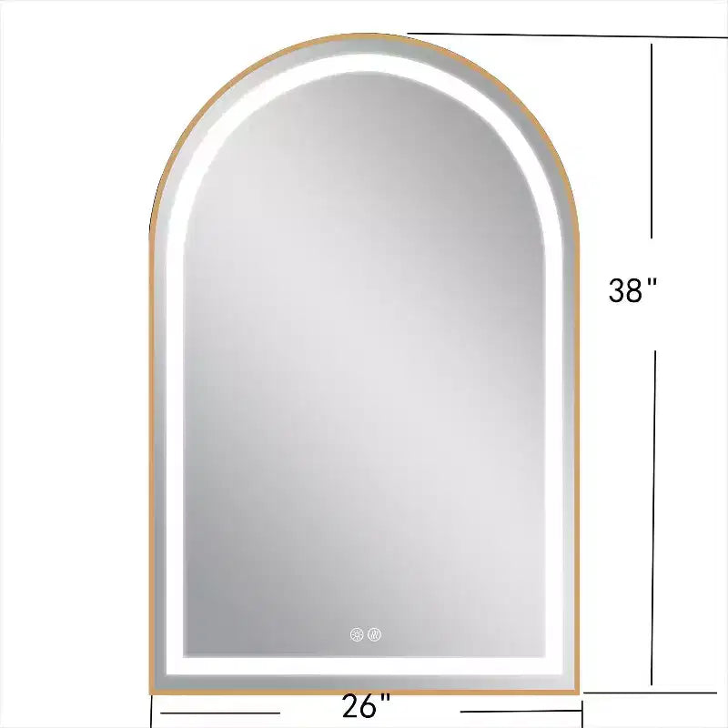 Miroir de salle de bain LED Dovelina avec cadre en métal et fonction anti-buée, en forme d'arche
